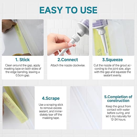 CARPOLY Tile Grout Repair Kit, White Grout Filler for Bathroom, Kitchen, Rstore & Renew Tile Joints Line, Triple Protection, Fast Drying Shower Grout with Tools(White, 5.29oz/150g)