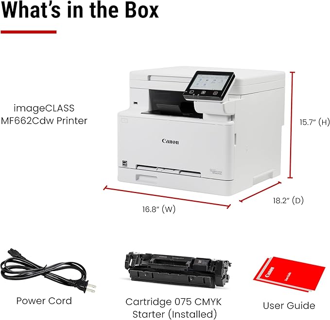 Canon Color imageCLASS MF662Cdw - Wireless Duplex Laser Printer with Copier, Scanner, 3 Year Limited Warranty, 26 PPM