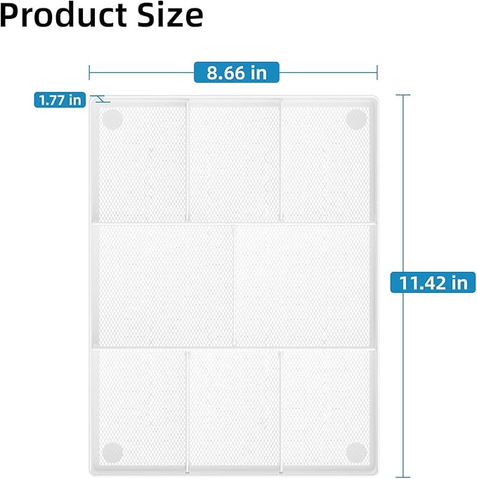 Marbrasse Desk Drawer Organizer, Metal Mesh Drawer Organizer Tray with 5 Adjustable Compartments,Desk Organizers and Accessories for Home,Office,Kitchen,Makeup,Vanity (White)