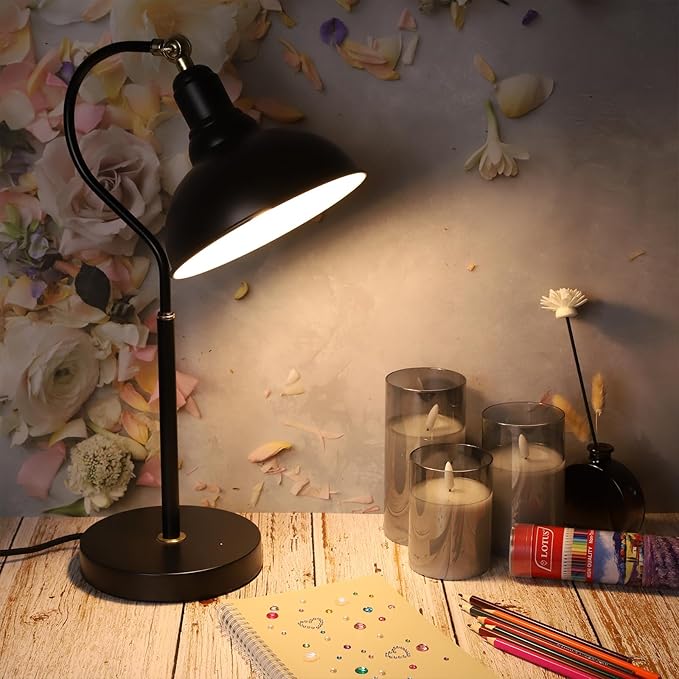 Black Desk Lamp with 59” Plug in Cord On/Off Switch, Adjustable Table Lamp for Bedroom, Coffee, Dorm Lighting Decor (E14 Bulbs not Included)