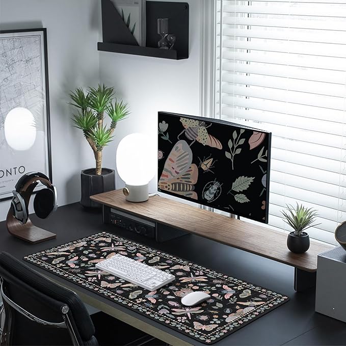 HAOCOO Desk Mouse Pad Cute, Big Mouse Mat for Gaming, Large Mousepad for Desk, Desk Mat for Keyboard and Mouse, Waterproof Desktop pad with Rubber Base, Butterfly Mouse Pad 35.4" X15.7"(Black)