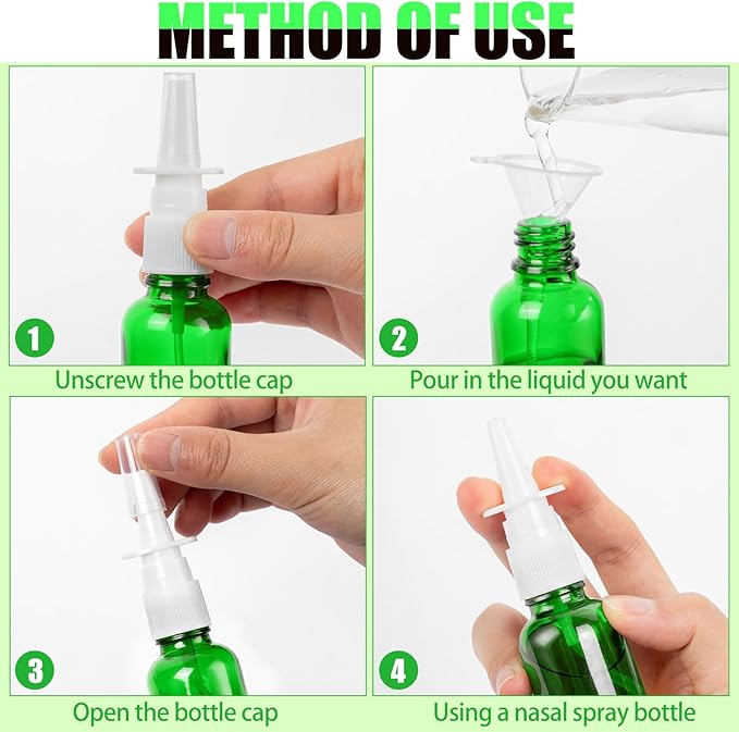 10 Empty Nasal Spray Bottles, 30ML/1oz 6 Refillable Glass Bottles with Funnels and Labels