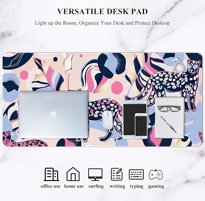 Auhoahsil Large Gaming Mouse Pad, Animal Theme XXL 35.4 x 15.7 in Desk Pad Stitched Non-Slip Rubber Long Computer Mousepad Thin Extended Full Size Desk Mat for Desktop, Laptop, Wireless Mice, Pink