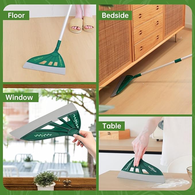 Magic Air Broom, Squeegee Broom for Floor Cleaning, Multifunctional Floor Squeegee with Aluminum Adjustable Handle, 60’’ Magic Silicone Broom for Glass, Fine Dust, Pet Hair, Liquids (Green)