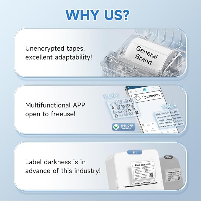 Label Maker Machine with Tape P1 2 Inch Thermal Printer Portable Bluetooth Shipping Label Printer Sticker Maker Labeling Machine Home Office School Business Use Rechargeable White