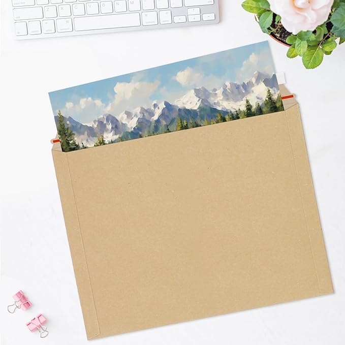 25 Pack 10x13.5 inch Kraft Rigid Mailer Self Seal Photo Document Mailers, Stay Flat Kraft Cardboard Envelopes Photography Mailers for Papers,Photos, Document