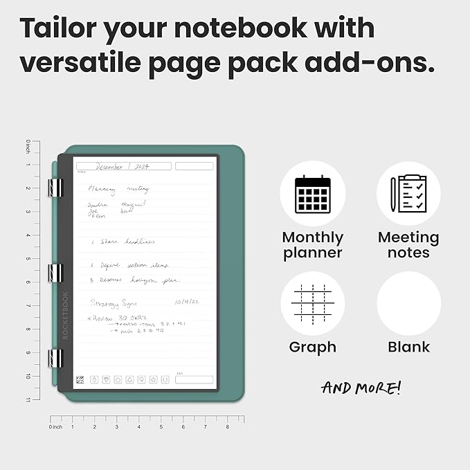Rocketbook Pro 2.0 Reusable Professional Smart Notebook, Letter Size 8.5x11, Green - Lined & Dot Grid Pages, App-Connected, Erasable, Premium Cover, Ideal for Work Notes and Business Meetings