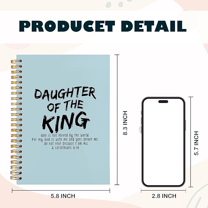 BearCake Prayer Journal for Woman,Christian Bible Journal,Christian Gifts for Women, Bible Notebooks for Note Taking, Daughter of the King,Spiral bible Notebook 5.5x8.3 Blue