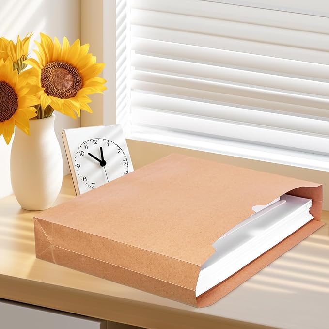 Zhehao 100 Pcs File Jackets Reinforced Straight Cut Tab Pocket Folders Expandable File Folder Expanding Paper Organizer with Tabs Expansion Pocket, Letter Size(Kraft Paper Color)