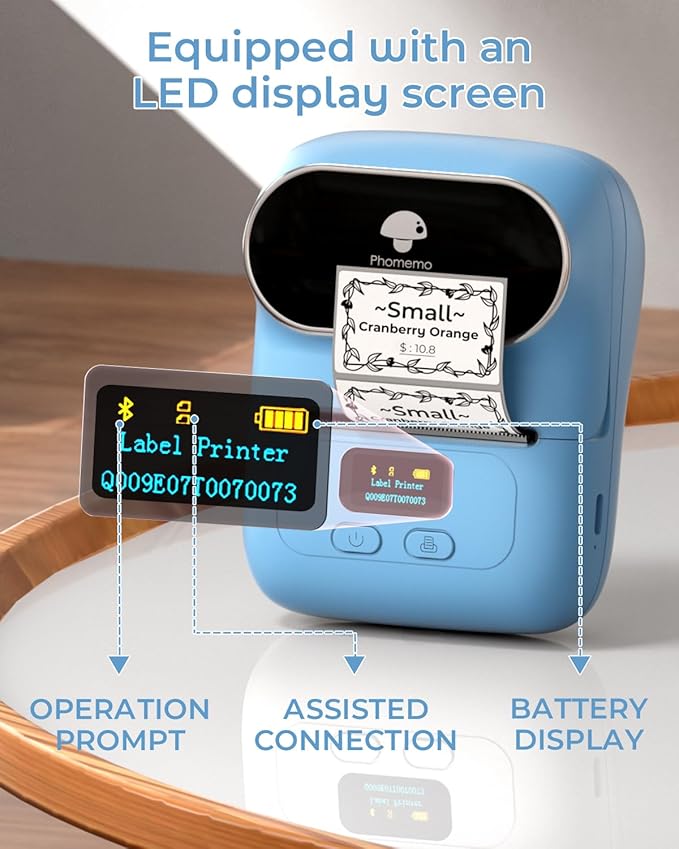 Phomemo Barcode Label Printer - M110 Label Maker Portable Bluetooth Label Maker Machine for Small Business, Barcode, Address, Logo, Clothing, Jerwery, Thermal Printer Compatible with Phones & PC, Blue