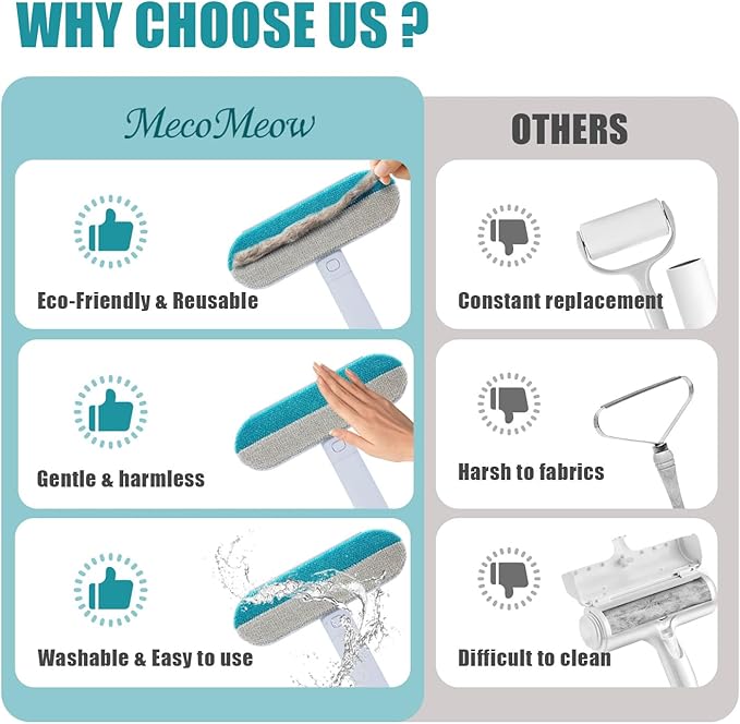 MecoMeow Pet Hair Removal Brush for Couch, Durable, Reusable, Washable Lint Cleaner for Dog and Cat Hair, Gentle on Furniture, Effective on Carpets, Clothing, Bedding-Simple
