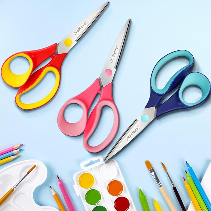 OneName 7" Student Scissors,Big Kids Scissors,Sharp Pointed Tip Blades Shears for Middle School Kids Crafting Project,Children Scissor Ages 8-12 Great for School DIY,Arts,Home 3 Pack