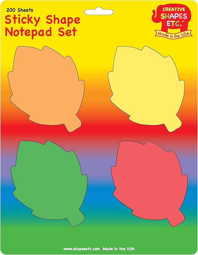 200 Sheets Total Fall Leaves Sticky Notepad Set 3in Multicolor Leaves Cute Fall Self Stick Classroom Note School Lunch Notes Bulletin Board Décor Gifts Tags Teacher Memos Reminders USA Made