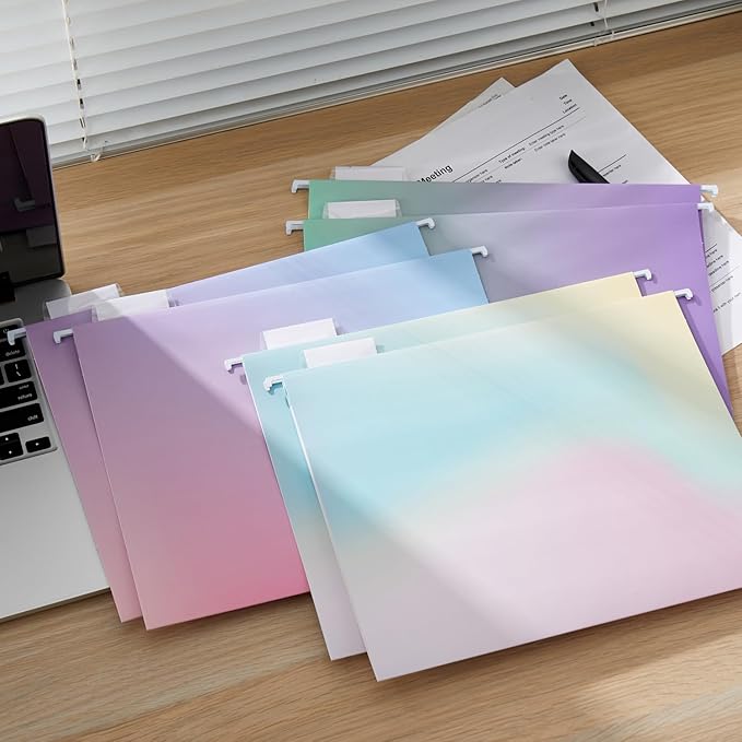 Y YOMA 6 Pack Decorative Hanging File Folders Letter Size Cute Hanging Folder Pretty File Folder Organizer for Filing Cabinet Office Home with 1/5-Cut Adjustable Tabs, Gradient Glow