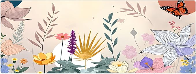 Large Gaming Mouse Pad (31.5"x11.8") - XXL PU Leather Waterproof Desk Mat with Non-Slip Rubber Base for Keyboard, PC & Office (Flower-Butterfly)