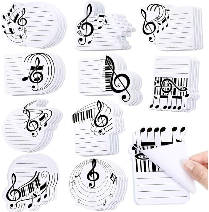 10 Pads Reusable Funny Music Sticky Notes Set- 300 Sheets, for Work Home School