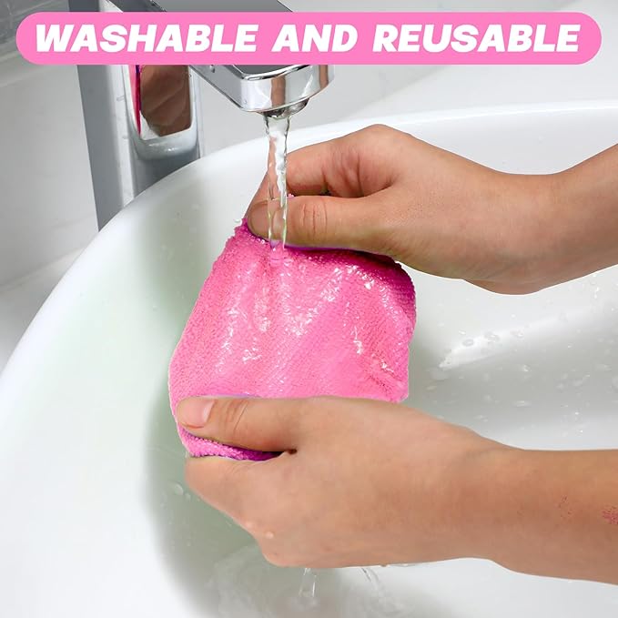 Baderke 10 Pcs Windshield Cleaner Tool Car Window Cleaning Supplies with Extendable Handle Include 6 Washable Microfiber Bonnets 2 Empty 60ml Spray Bottle Glass Wiper Kit(Pink)