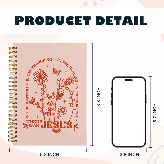 BearCake Boho Floral Christian Notebook Journal, Christian Gifts for Women, Bible Notebooks for Note Taking, Bible Journaling Notebook, Where the Jesus Hardcover Spiral Notebook 5.5x8.3 orange