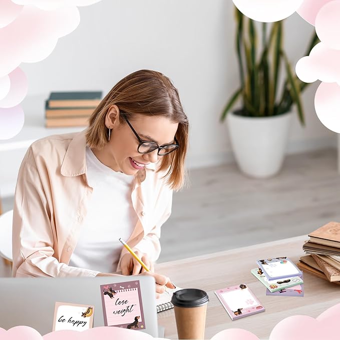 Sabary 9 Pads Cute Sticky Notes Animal Sticky Note Pads 3.15 x 3.94 Inches Colored Adhesive Memo Reminder Decor for Journal School Office Gifts(Dachshund)
