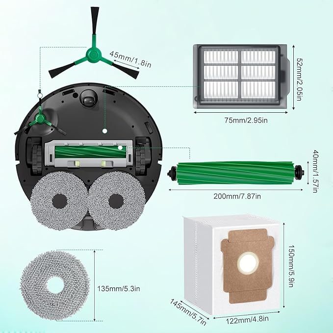 22 Pcs Accessories Kit For iRobot Roomba Plus 505/405 Combo Robot Vacuum, 2 Roller Brush, 4 Mop Pads, 3 Hepa Filters, 6 Side Brush, 6 Vacuum Bags Replacement Parts