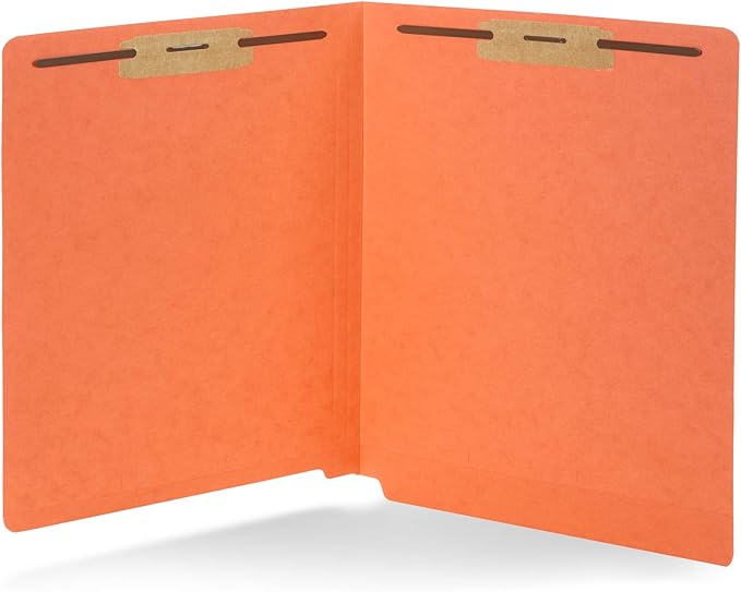 50 Orange End Tab Fastener File Folders - Reinforced Straight Cut Tab - Durable 2 Prongs Designed to Organize Standard Medical Files, Receipts, Office Reports, and More - Letter Size, Orange, 50 Pack