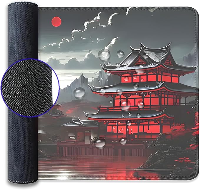 Japanese Riverside Full Moon Desk Pad Mouse Pad,Extended Large Gaming Mouse Mat with Stitched Edges,Non-Slip Waterproof Rubber Base Mousepad for Office Work Home Desk Mat(27.5X11.8 in)