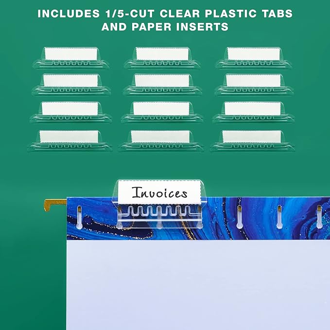 Global Printed Products Deluxe Designer Hanging File Folder Kit, Includes Metal Hanging Basket, 12 Hanging Folders, 24 File Folders, 1/3 Cut Tab, Assorted Positions, Letter Size (Marble)