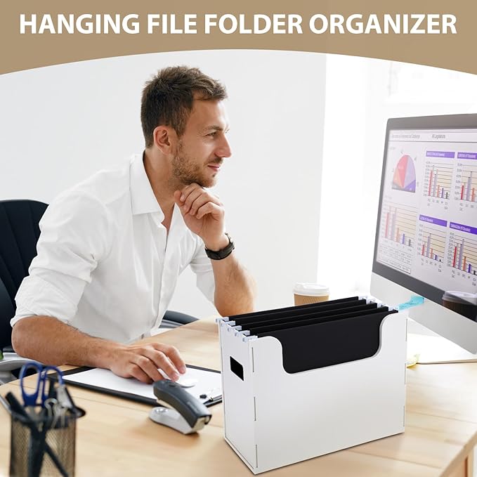 Portable Desktop File, Side Handles, Filing Organizer, Hanging File Folders, Letter Size for Schools Office Home(White,2 Pcs)