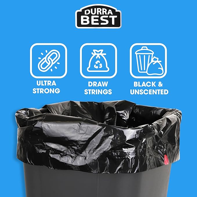Heavy-Duty 1 Mil 13 Gallon Black Trash Bags (150 Count) - Drawstring, Leak-Resistant for Home & Commercial Use