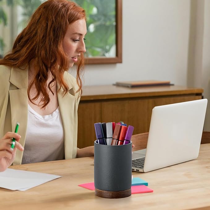 Pen Holder for Desk, Ceramic Pencil Organizer & Makeup Brush Holder, Office Decor and Desk Accessories,Perfect Office Organization,Teacher Supplies (Dark Grey, Set / 2)