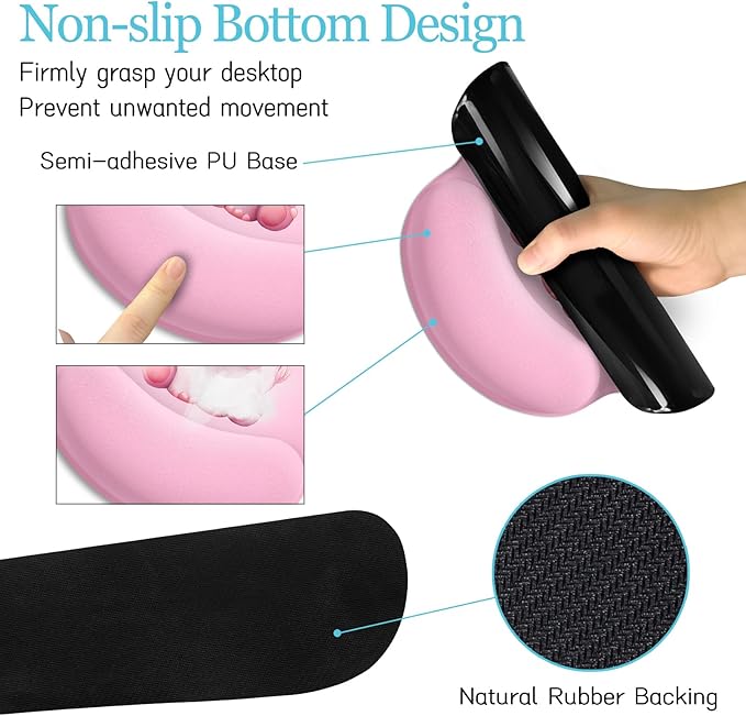 Elephant Mouse Pad Desk Mat Set, Kawaii Gaming Ergonomic Mouse Pad with Wrist Support Wrist Rest for Computer Keyboard Cup Coaster, Cute Pink Elephant Office Supplies Desk Decor Accessories