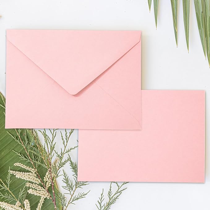 Whaline 50pcs Pink A7 Invitation Envelopes Greeting Card Envelopes with V-Flap, Gift Card Sleeves for Mailing, 7.3x5.3 Inch