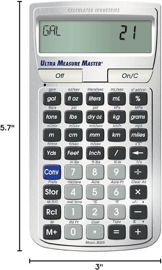 Calculated Industries 8025 Ultra Measure Master Professional Grade U.S. Standard to Metric Conversion Calculator Tool for Engineers, Architects, Builders, Scientists and Students | 60+ Units Built-in, Silver
