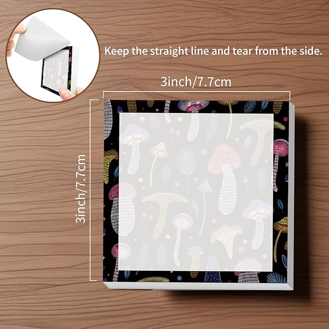 Sticky Notes, 2 Pads, 3x3 inches, Cute Colorful Fun Self-Stick Note Pads, Easy Post, Strong Adhesive Notepad Black Mushroom Doodle