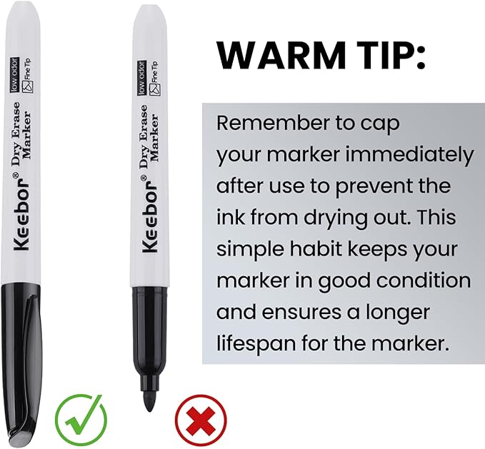 Fine Tip Dry Erase Markers - Bold Black, Long-Lasting ink, Low-Odor - 72 Pack Whiteboard Markers Bulk for Home, Office, Back to School Supplies