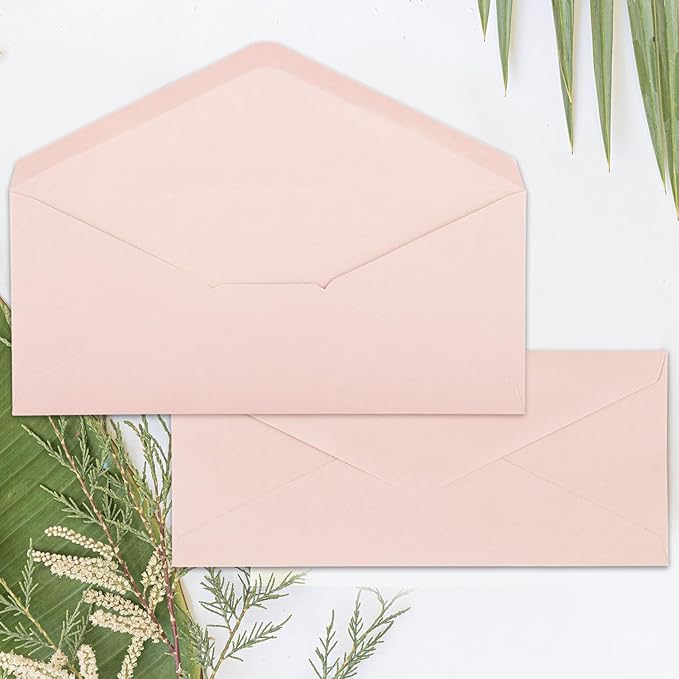 Whaline 50Pcs Business Envelopes Blush Pink Mailing Envelopes V-Flap Envelopes for Invitations Mailing Letters Checks Sending Card, 4 1/8 x 9 1/2 Inch