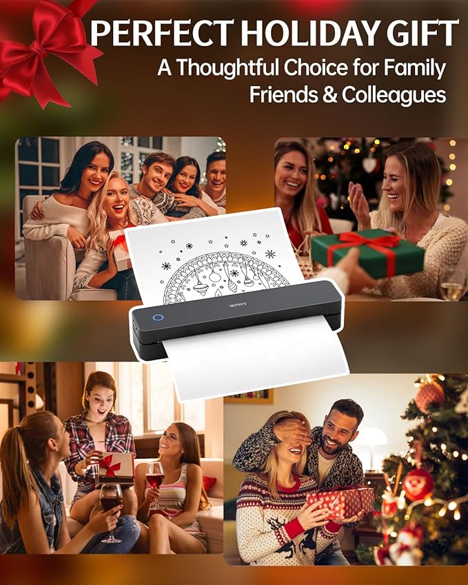 Inkless Portable Printer for Travel, 300DPI Wireless Thermal Printer Support 8.5" x 11" US Letter, A4, MT610Pro Small Bluetooth Printers Compatible with iOS, Android Laptop for Home Office Car, Black