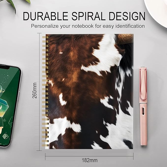 Spiral Journal Notebook for Women,A5 College Ruled Notebooks 6"x 8.4",Cool 120 Pages Lined Journal with Premium Thick Paper,Perfect for School Office Home Gifts(vintage Cowhide)