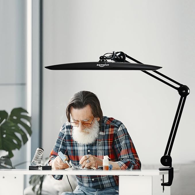 LED Desk Lamp with Clamp,Dimming Task Lamp for Reading Desktop Office Workbench Table Architect Sewing Study Home Craft,Bright 117PCS LEDs,2200 Lumens 20 Inch Metal Swivel Arm Work Lamp(Black)
