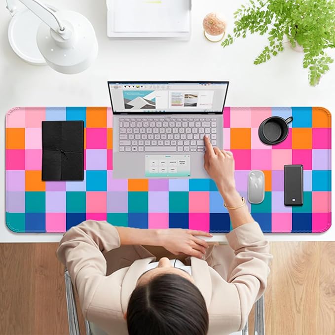 Retro Coloful Checkered Gaming Desk Mat, Computer Keyboard Large Extended Long Mouse Pad for Office and Home, XL (W20)