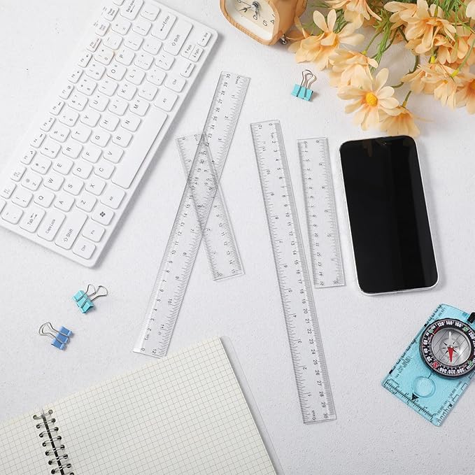 EBOOT 2 Pieces Plastic Ruler Straight Ruler Plastic Measuring Tool 12 Inches and 6 Inches (Clear)