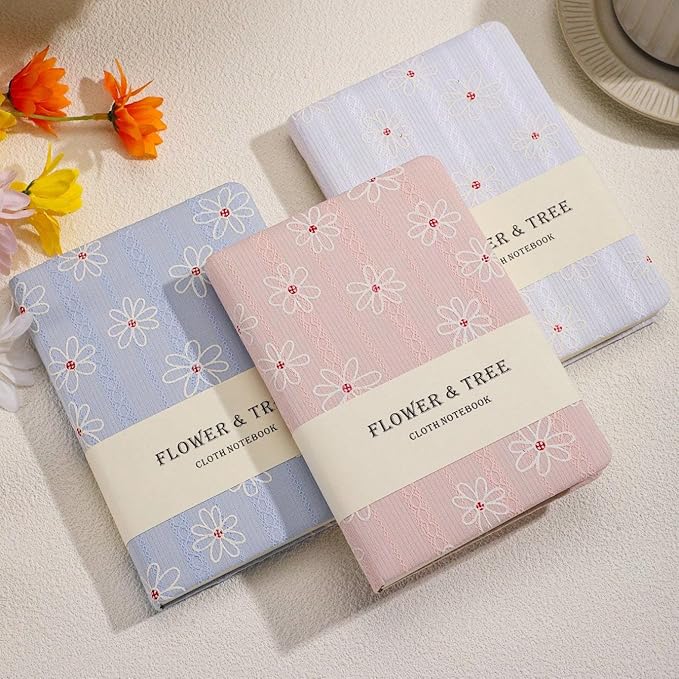 Small Fabric Journal for Women, Floret Printed Cloth Hardcover Notebook, B6, 264 Pages, 5x7 Ruled Notebook & Blank Sketchbook, Similar Embroidered Journal, Lay Flat Thick Notebook, Pink
