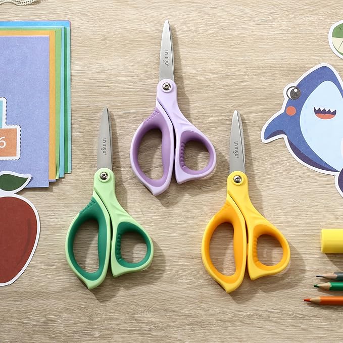 LIVINGO 6” Kids Scissors for School - Pointed Tip Student Scissors for Children Comfortable Grip Craft Cutting Paper, Ages 8-11