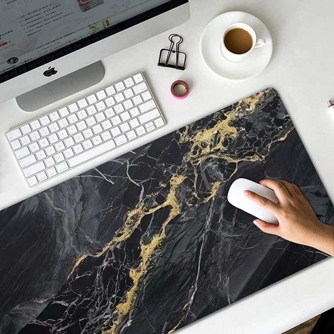 Extended Gaming Mouse Pad (31.5x11.8 in), Large Non-Slip Rubber Base Mousepad,Keyboard Mouse Mat Desk Pad for Work, Game, Office, Home -Black Rose Gole Marble