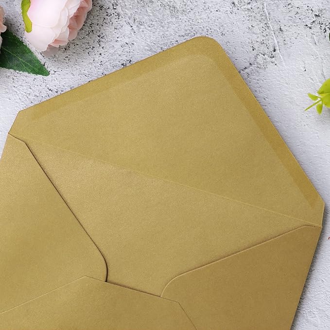 PONATIA 50 PACK A7 Envelopes, 5.25 x 7.5'' Dark Gold Shiny Envelopes For 5x7 Weddings Invitation Cards, Graduation Invite, Acrylic Invitations, Photos…