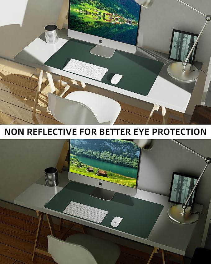 Leather Desk Pad Blotter,Mouse Pad,Office Desk Mat, Non-Slip PU Leather Desk mat,Large Desk mat,Waterproof Keyboard mat for Office/Home/Decor (Dark Green,31.5" x 15.7")