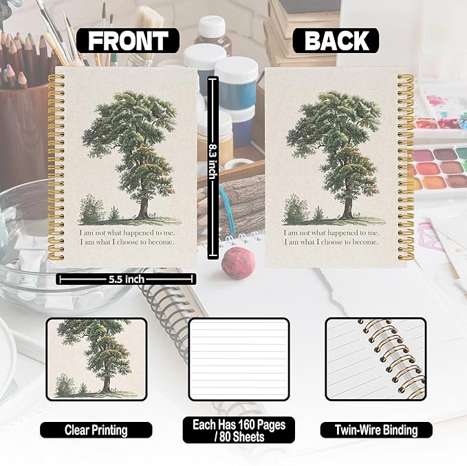 Mental Health Spiral Notebook, Therapy Journaling Notebooks for Note Taking, Vintage Tree Nature Hardcover Journals for Women 160 Pages 5.5x8.3 Inch, Inspirational Gifts for Women