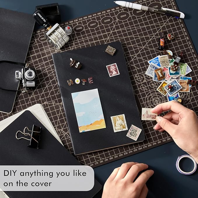 XIUSHE 4 Pack Black Hardcover Spiral Notebook Spiral Journals for Women 192Pages,9.84x7.48Inches,100gsm Paper,Cute College Ruled Notebook, Back Pocket,Office Supplies (CS-style)