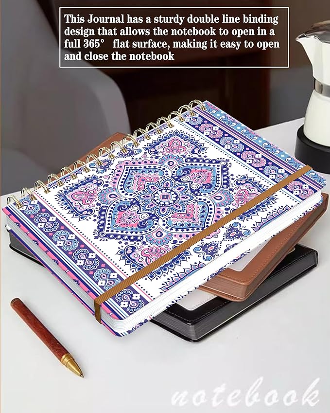 Spiral Journal Notebook for Women, Hardcover A5 College Ruled Notebook, 120 Pages, Thick Paper, Cute Lined Journal for School, Office & Work, 6 x 8.4 in(Bohemian)