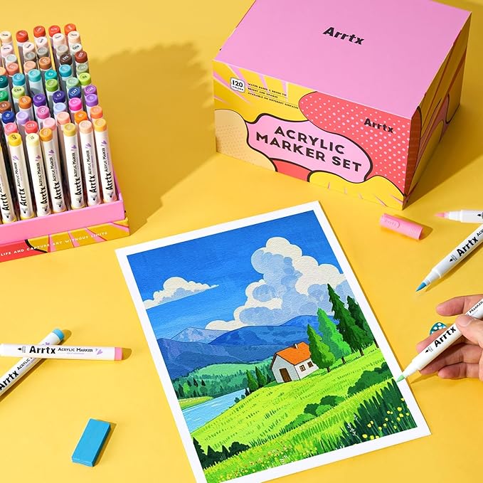 Arrtx Acrylic Markers Anime Series 120 Colors,Brush Tip Acrylic Paint Pens Paint Markers for Rock Painting Glass Wood Stone Fabric,Art Supplies